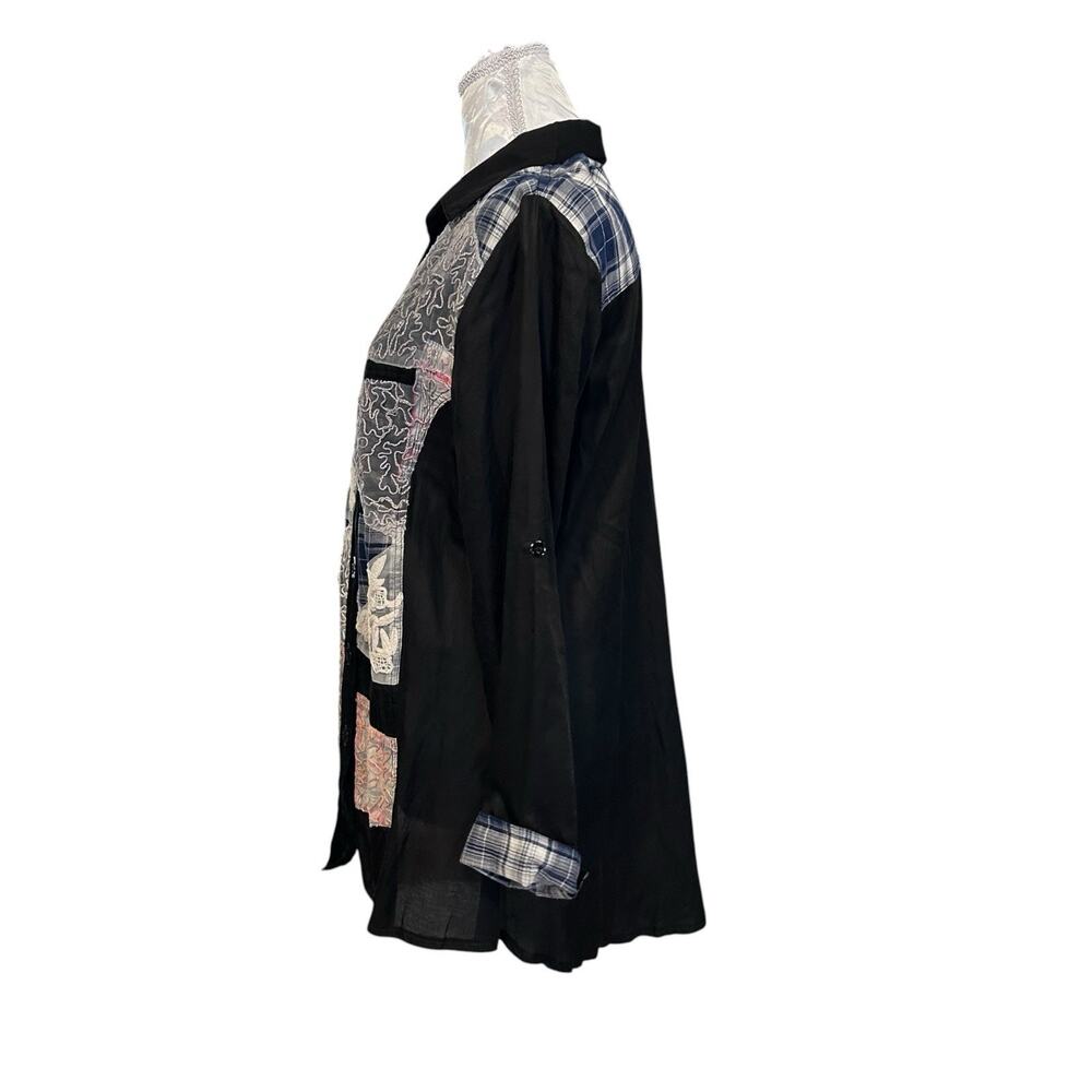 Parsley & Sage Patchwork Tunic Black Mixed Print Oversized High Low Size M - Picture 4 of 13
